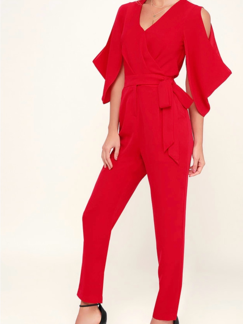 Adelyn Rae Hold Tight Scarlet Cold-Should Jumpsuit